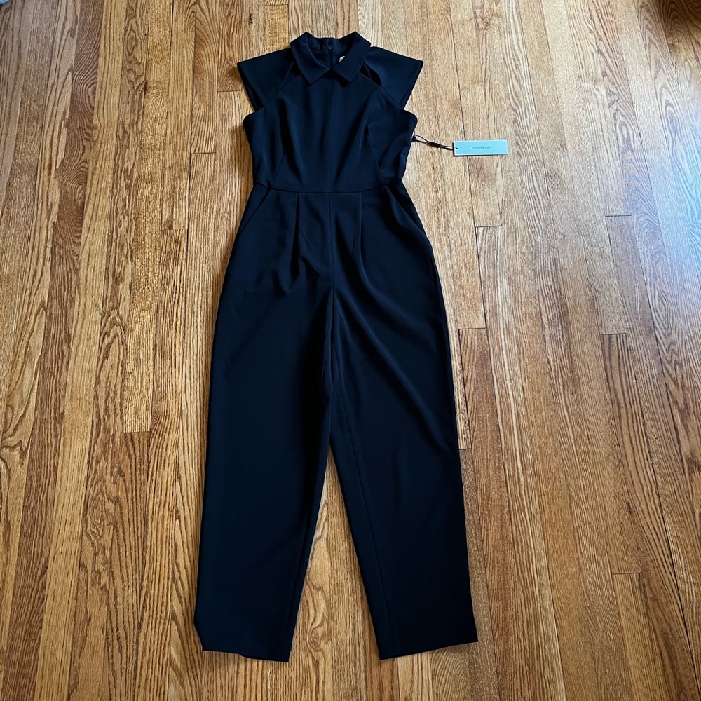 Calvin Klein Elegant Black Jumpsuit collared with chest cutouts